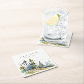 シックな水の色の松の森の風景結婚の スクエアペーパーコースター (インサイチュ)