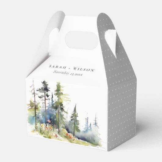 シックな水の色の松の森の風景結婚の フェイバーボックス (裏面サイド)