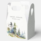 シックな水の色の松の森の風景結婚の フェイバーボックス (オープン)