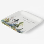 シックな水の色の松の森の風景結婚の ペーパープレート (傾斜あり)