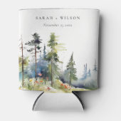 シックな水の色の松の森の風景結婚の 缶クーラー (正面)