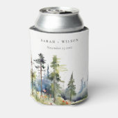 シックな水の色の松の森の風景結婚の 缶クーラー (缶裏面)