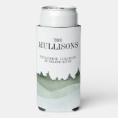 シックな水の色の森の風景結婚山 スリム缶クーラー (Seltzer裏面)