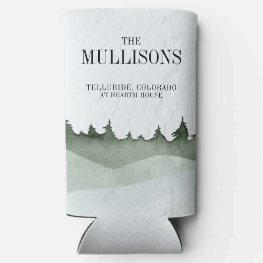 シックな水の色の森の風景結婚山 スリム缶クーラー (裏面)