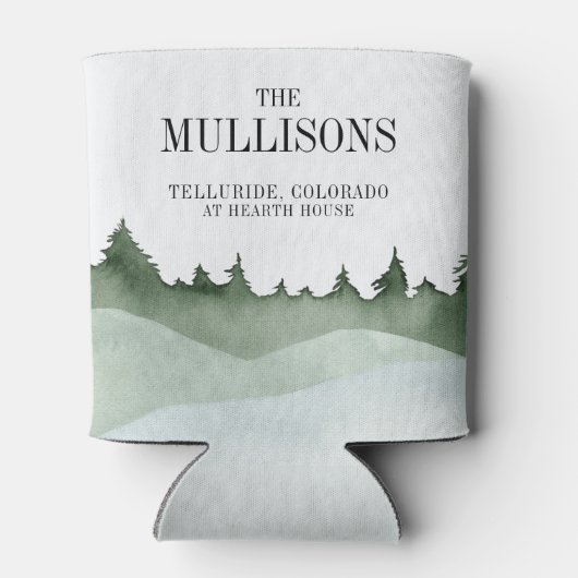 シックな水の色の森の風景結婚山 缶クーラー (裏面)