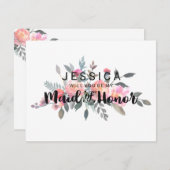 シックな水の色の牡丹私のメイド・オブ・オーナー(花嫁付き添い人) 招待状 (正面/裏面)