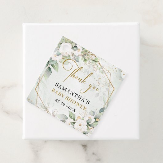シックな水の色の緑と白ベビーシャワー フェイバータグ (インサイチュ)