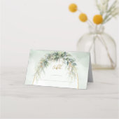 シックな水の色の緑と金ゴールドフレーム座席表 プレイスカード (正面)