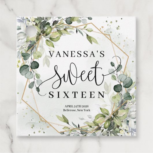 シックな水の色の緑と金ゴールドフレーム甘い16th フェイバータグ (正面)