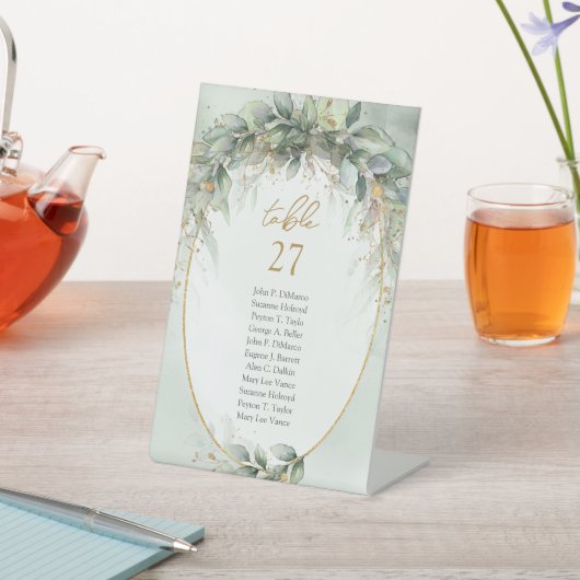 シックな水の色の緑と金ゴールドフレーム結婚ズ 台座サイン (インサイチュ)