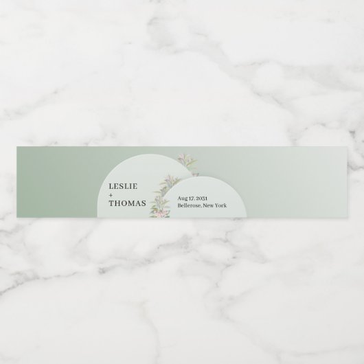 シックな水の色の緑のボホアーチ赤面フローラ ペットボトルラベル (シングルラベル)