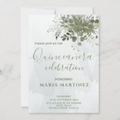 シックな水の色の緑のユーカリプトゥスキンセアニラ 招待状 (正面)