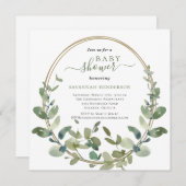 シックな水の色の緑の金ゴールドベビーシャワー 招待状 (正面/裏面)
