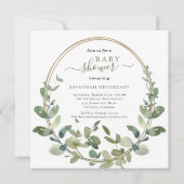 シックな水の色の緑の金ゴールドベビーシャワー 招待状 (正面)