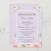シックな水の色の花の卒業パーティー招待状 招待状 (正面/裏面)