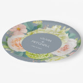 シックな水の色の花模様ダスティブルー結婚ズ ペーパープレート (アングル)
