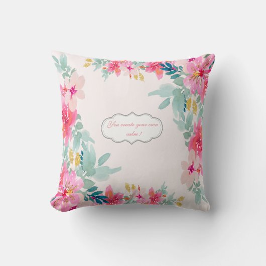 シックな水の色の花、メッセやる気を起こさせるージ クッション (正面)