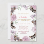 シックな水の色の蝶のストライプ誕生日 招待状 (正面)