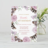 シックな水の色の蝶のストライプ誕生日 招待状 (スタンド正面)