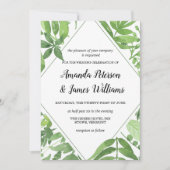 シックな水の色の野生の牧草地の緑のダイヤモンド結婚の 招待状 (正面)