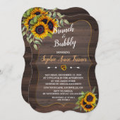 シックな水の色ひまわりウッドブランチ&バブリー 招待状 (正面/裏面)