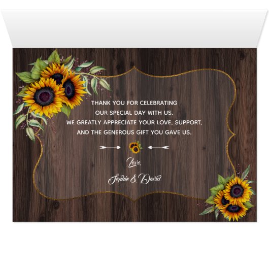 シックな水の色ひまわりウッド結婚ズサンキュー (内部横(下))