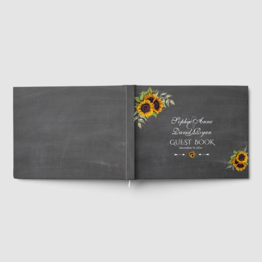 シックな水の色ひまわりチョーク結婚ボード ゲストブック (全面)