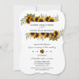 シックな水の色ひまわりフレームウッド結婚ズ 招待状