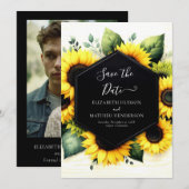 シックな水の色ひまわり結婚の花 セーブザデート (正面/裏面)