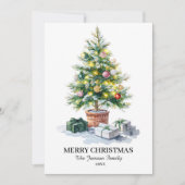 シックな水の色クリスマスツリーホリデーカード シーズンカード (正面)