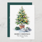 シックな水の色クリスマスツリーホリデーカード シーズンカード (正面/裏面)