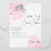 シックな水の色グレーラブバードピンク色の洗剤 箔招待状 (正面)