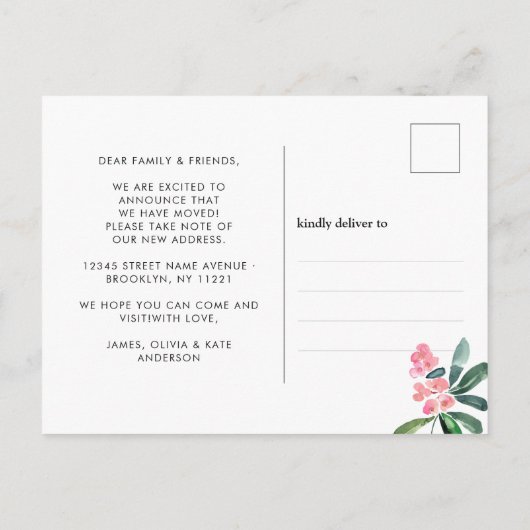 シックな水の色サボテン引っ越しました新しいホームムービング 案内ポストカード (裏面)