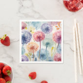 シックな水の色タンポポ花のパターン スタンダードカクテルナプキン (インサイチュ)