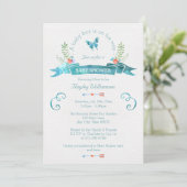 シックな水の色バナーバタフライボーイ赤ちゃんシャワー 招待状 (スタンド正面)