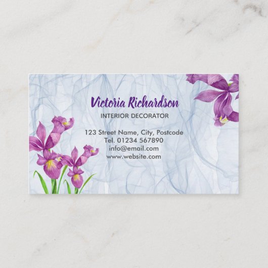 シックな水の色パープルアイリスズフローラオルガンザクロス 名刺 (裏面)