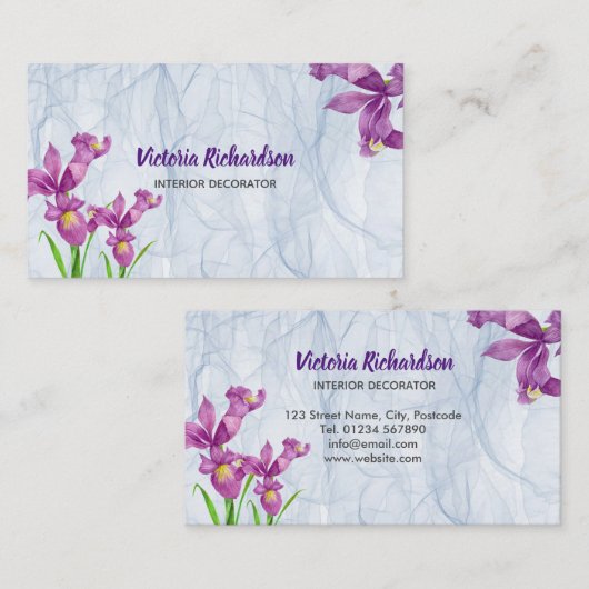 シックな水の色パープルアイリスズフローラオルガンザクロス 名刺 (正面/裏面)