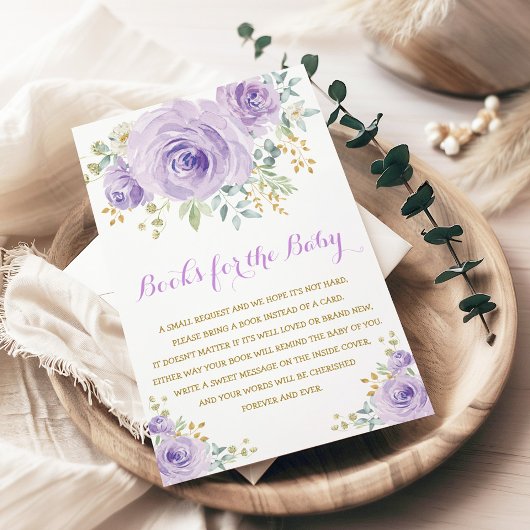 シックな水の色パープルフローラガールベビーシャワー エンクロージャーカード