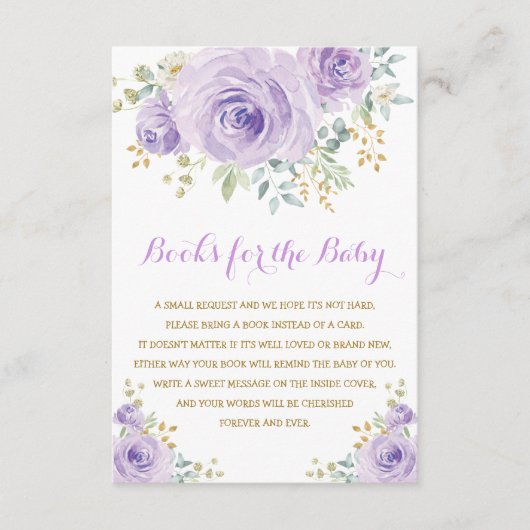 シックな水の色パープルフローラガールベビーシャワー エンクロージャーカード (正面)