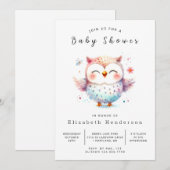 シックな水の色フクロウ赤ちゃんシャワー 招待状 (正面/裏面)