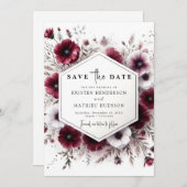 シックな水の色ブルゴーニュ結婚ーズ セーブザデート (正面/裏面)