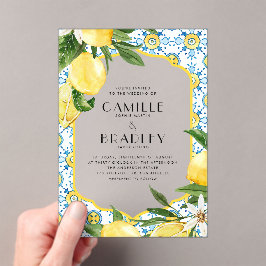 シックな水の色レモンサマー地中海のズ結婚ズ アクリル招待状