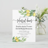 シックな水の色レモントロピカルリハーサルディナー 招待状 (スタンド正面)