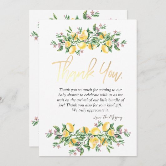 シックな水の色レモン植物花 サンキューカード (正面/裏面)