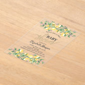 シックな水の色レモン花ベビーシャワー アクリル招待状 (レイダウン)