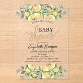 シックな水の色レモン花ベビーシャワー アクリル招待状 (正面)