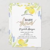 シックな水の色レモン赤ちゃんシャワー 招待状 (正面/裏面)