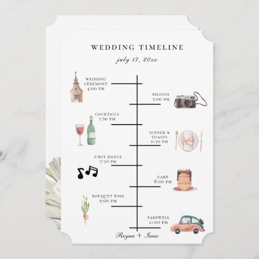 シックな水の色図解入りの、写真付きののタイムラ結婚イン プログラム (正面/裏面)