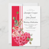 シックな水カラーバラモダンハート結婚フローラ 招待状 (正面)