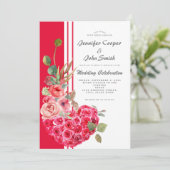 シックな水カラーバラモダンハート結婚フローラ 招待状 (スタンド正面)